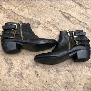 7 Shoemint Black Ankle Boots w/ Gold Buckles